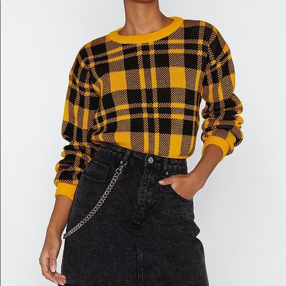 yellow plaid sweater